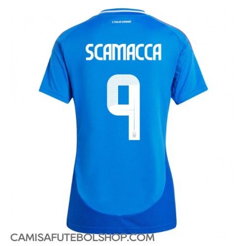 Camisa de time de futebol Itália Gianluca Scamacca #9 Replicas 1º Equipamento Feminina Europeu 2024 Manga Curta